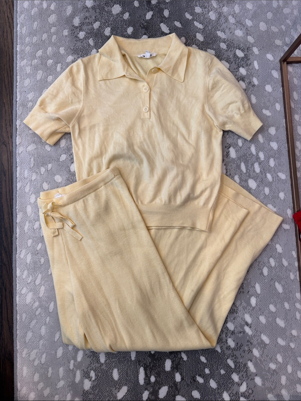 Splendid Pale Yellow Knit Polo Top & Pants Set